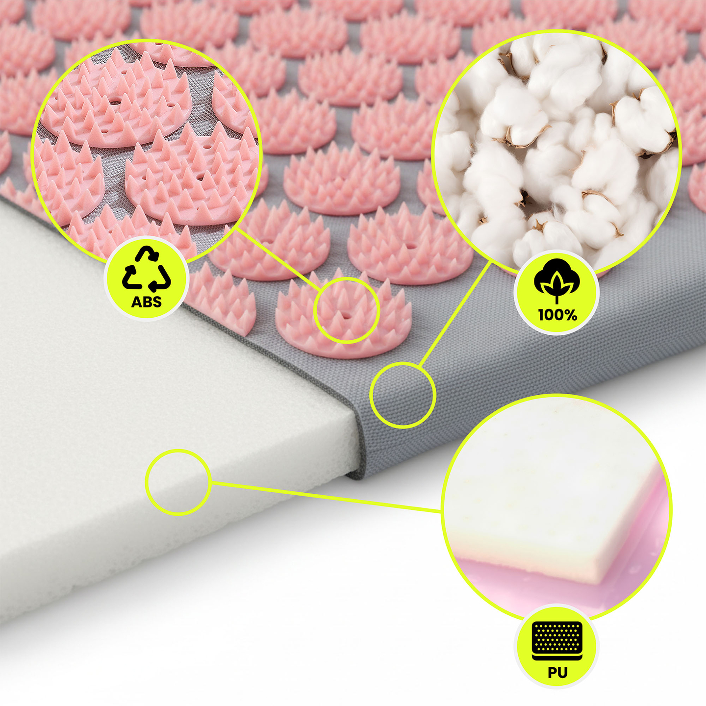 Akupresszúrás szőnyeg párnával és huzattal - 72 cm HyperMotion szürke és rózsaszín