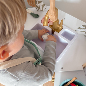 XXXXL nagy, fából készült interaktív konyha LED világítással, mosógép mikrohullámú kávéfőzővel, zöldség- és gyümölcskészlettel - 50 elemmel