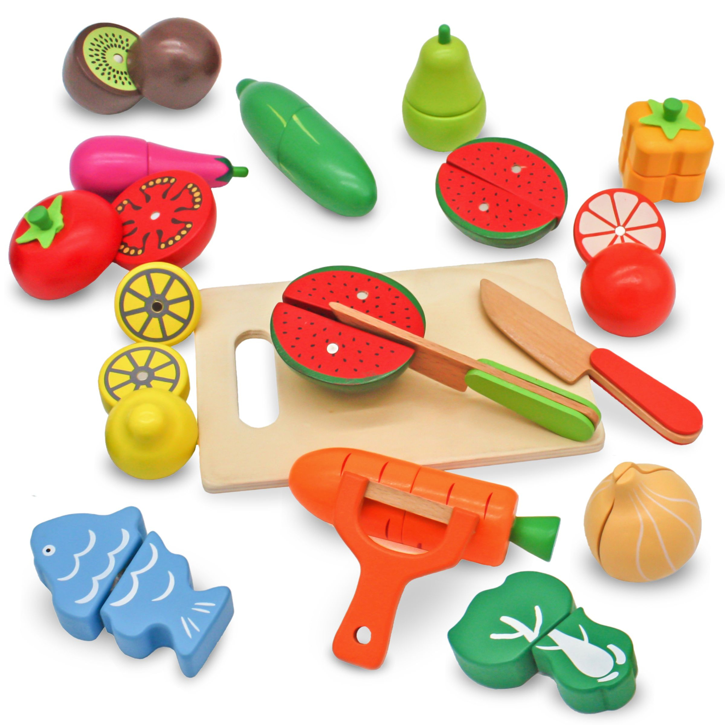 Fából készült gyümölcsök és zöldségek vágásához