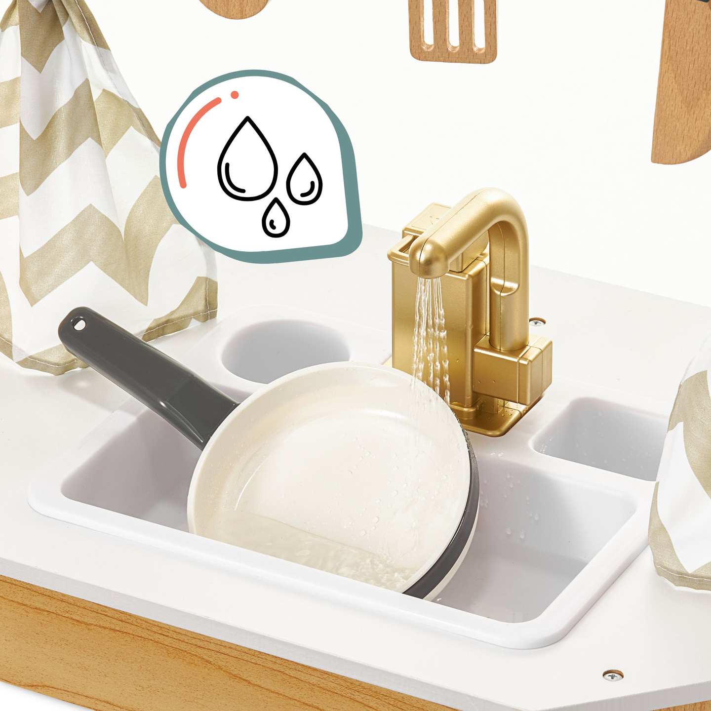 XXXXL nagy, fából készült interaktív konyha LED világítással, mosógép mikrohullámú kávéfőzővel, zöldség- és gyümölcskészlettel - 50 elemmel