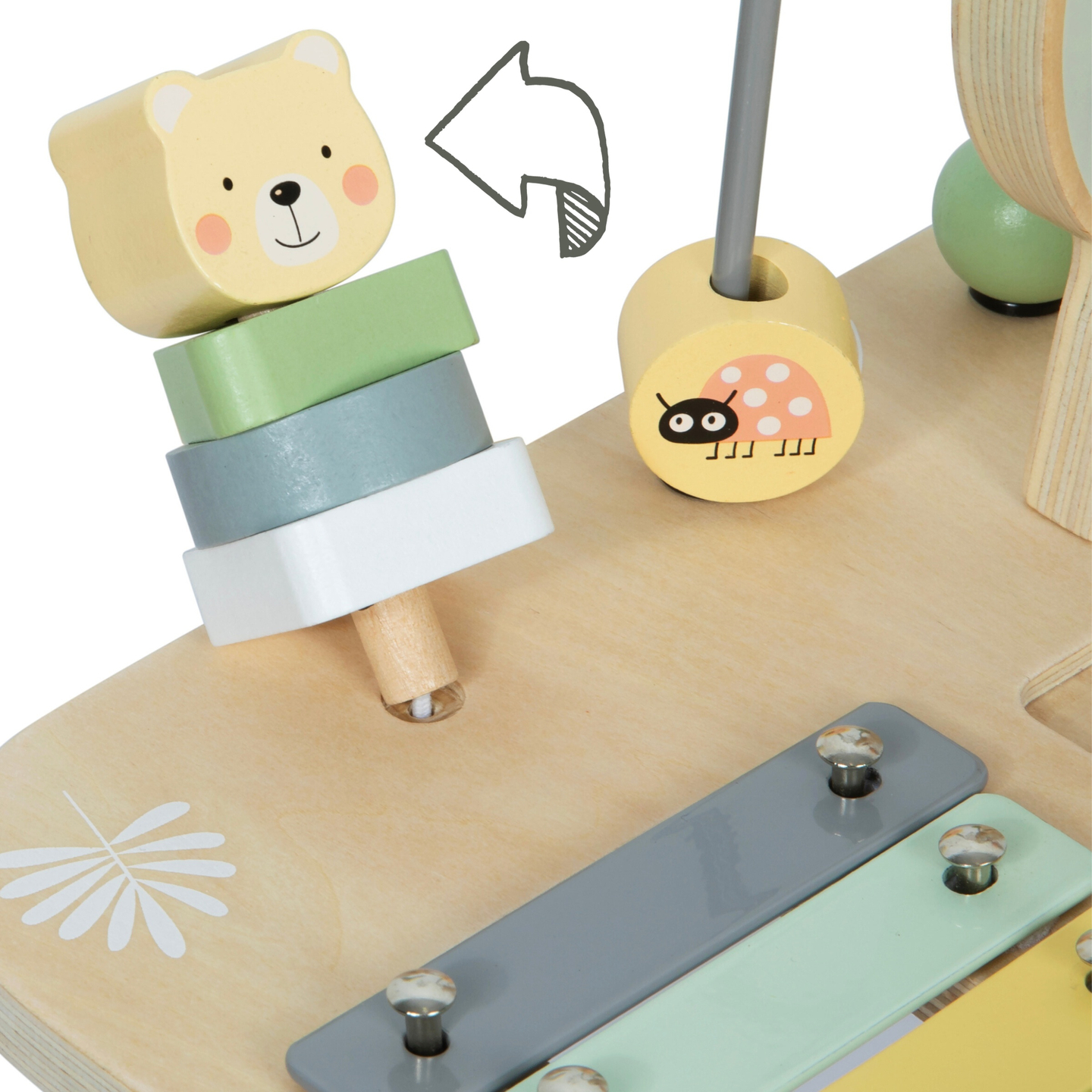 Fából készült oktatási 7 az 1-ben zenei asztal cintányérokkal és gonggal - vad dzsungel