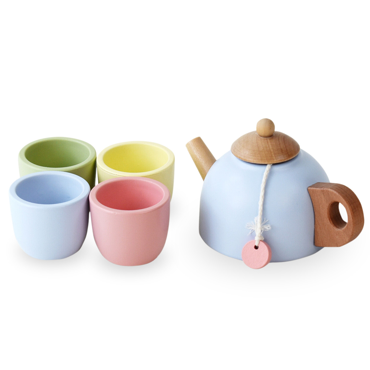 Fából készült teáskészlet tálcával - 7 db