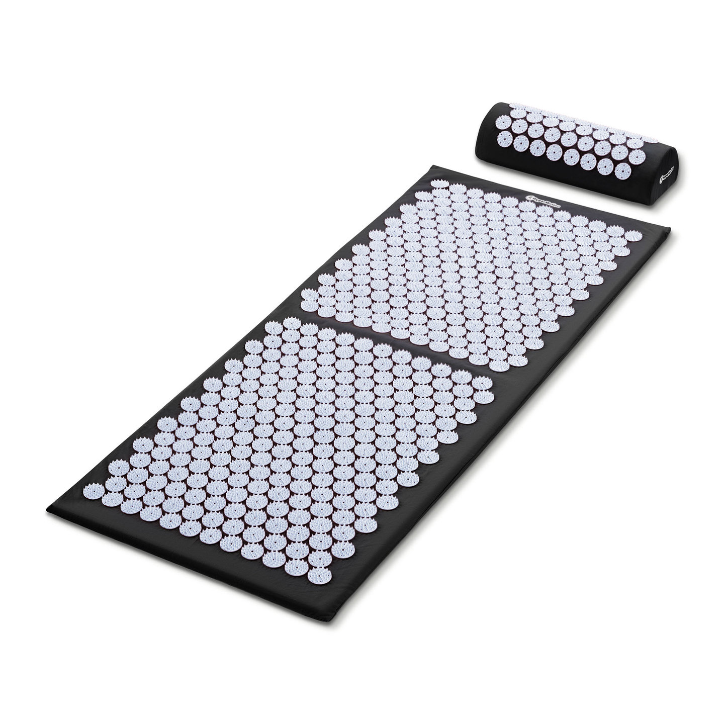 Nagy akupresszúrás szőnyeg párnával és huzattal - 130 cm HyperMotion fekete-fehér