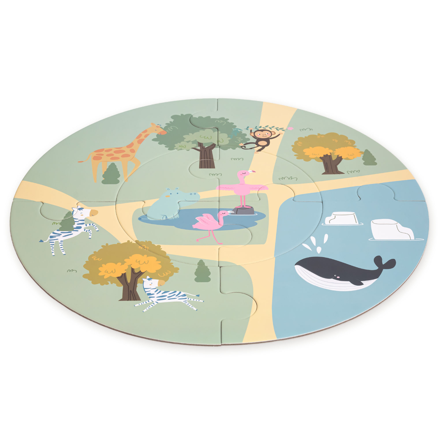 Fa állatkerti vonat – kirakós, vonat, sínek, állatok, híd, akadály