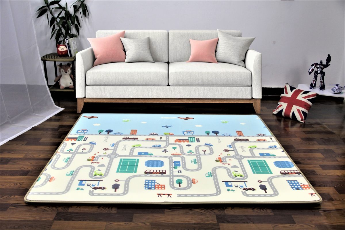 Kétoldalas habszőnyeg XXL - tekercs 2 CM (utak és erdő macival)