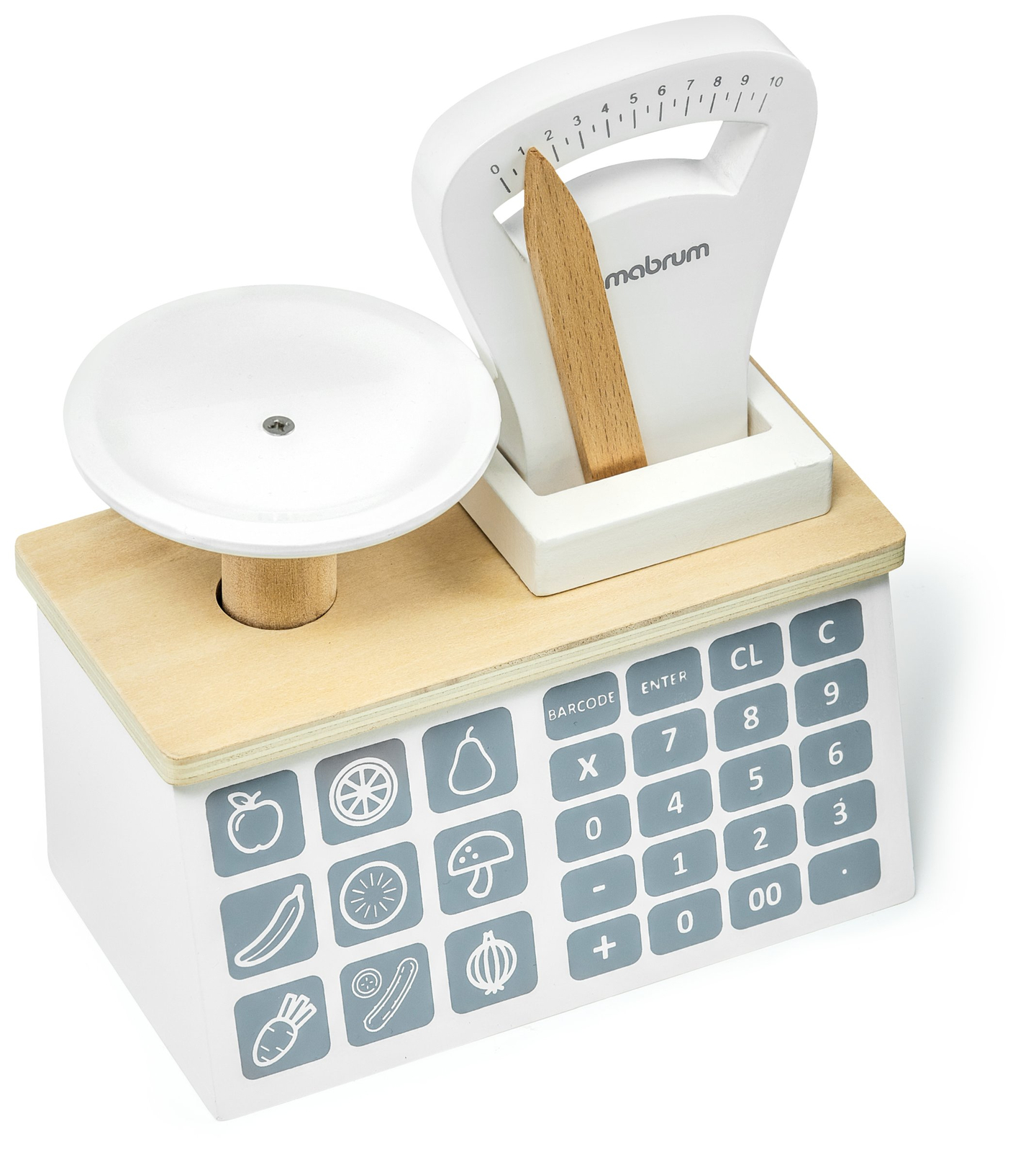 Mini market - bolt mérleggel, terminállal, fizetési kártyával és gyümölcsökkel