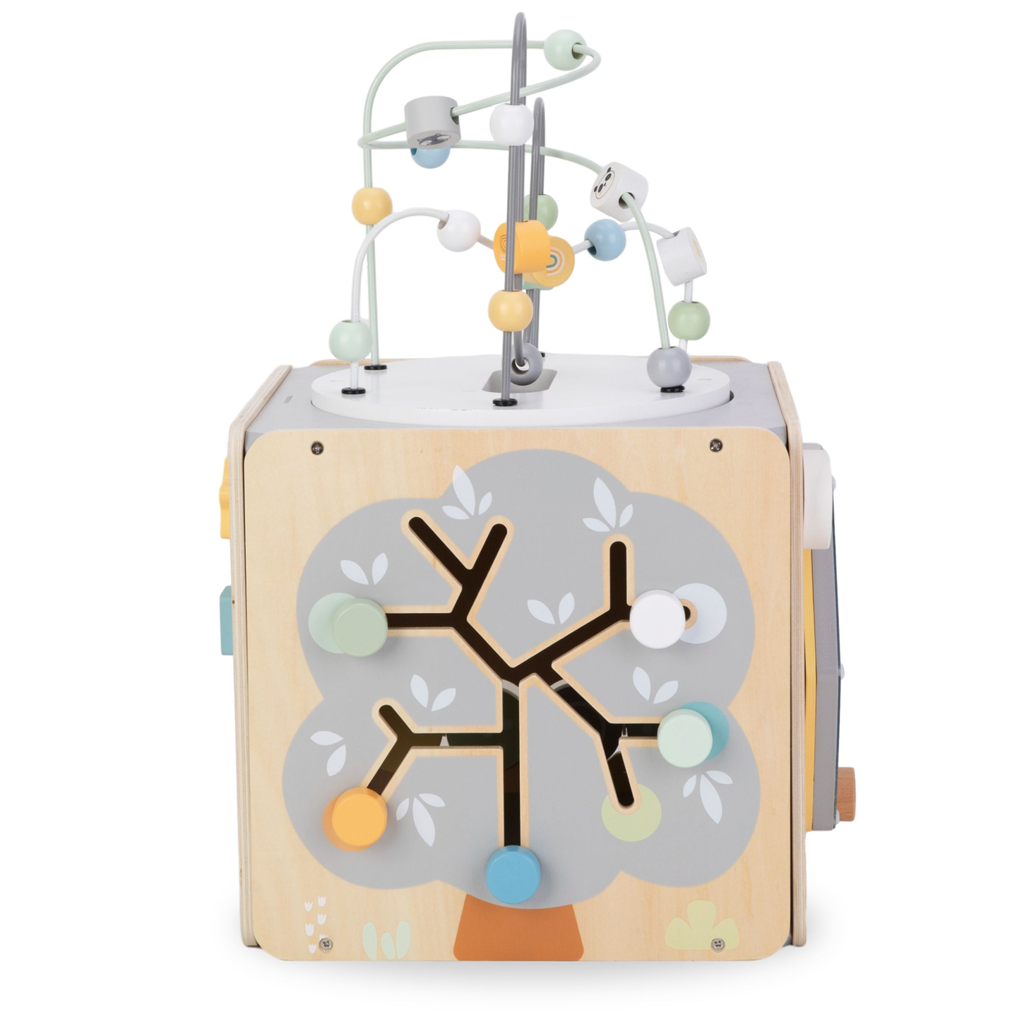 Nagy fából készült aktivitási kocka hurokkal - Montessori