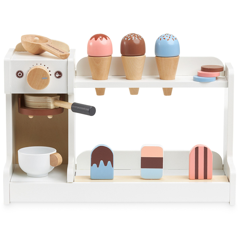 Fából készült fagylaltozó kávéfőzővel - kávézó tartozékokkal