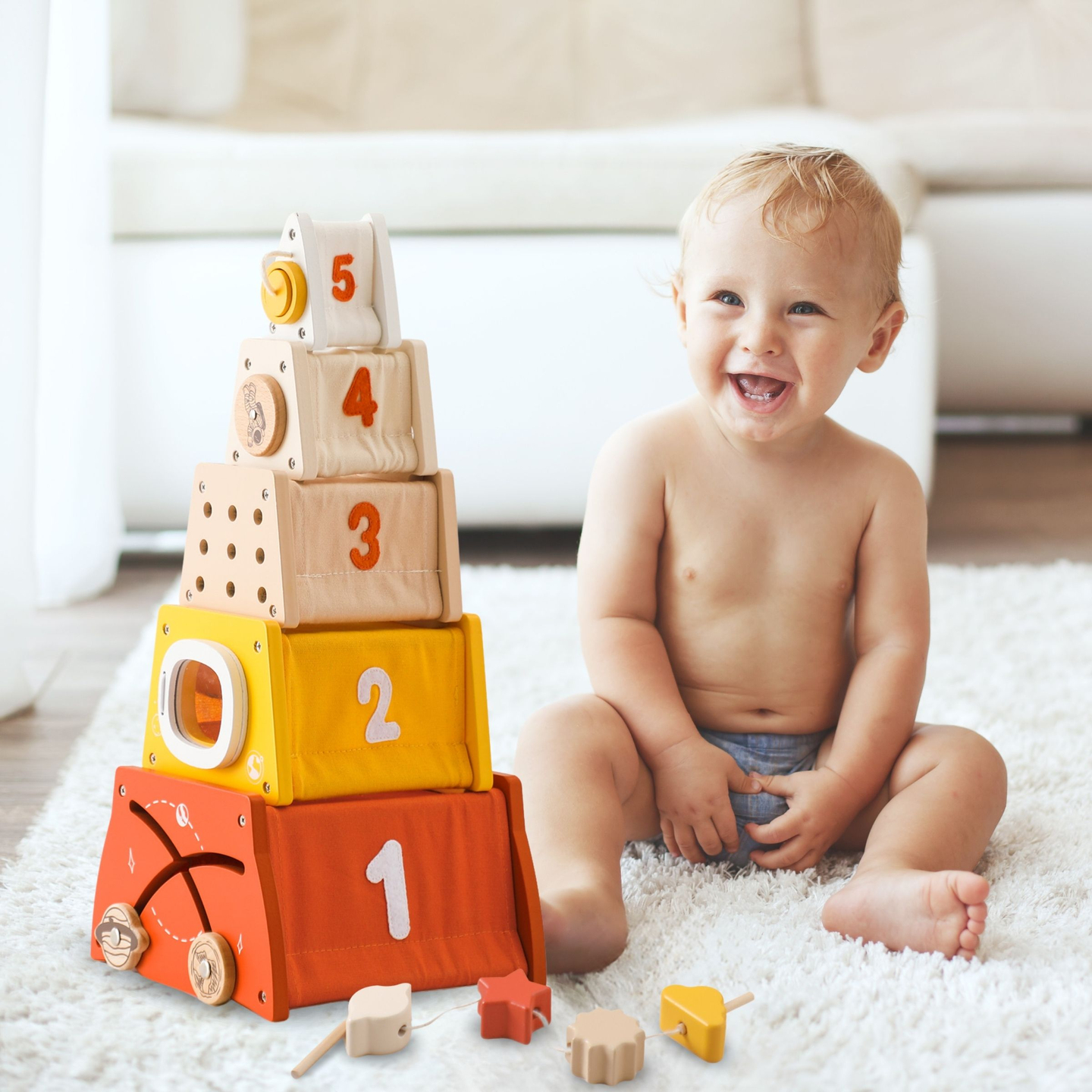 Montessori oktatási fa piramis - formaszortírozó, labirintus, számok