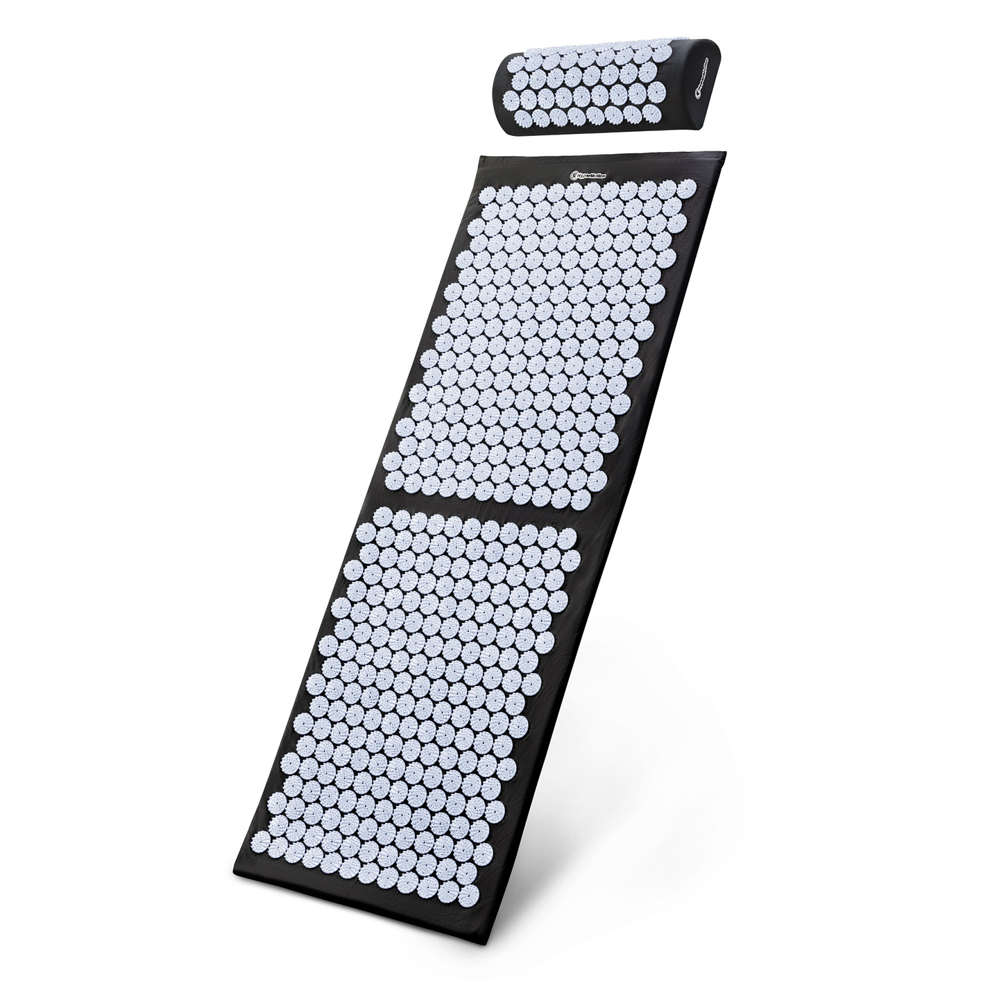 Nagy akupresszúrás szőnyeg párnával és huzattal - 130 cm HyperMotion fekete-fehér