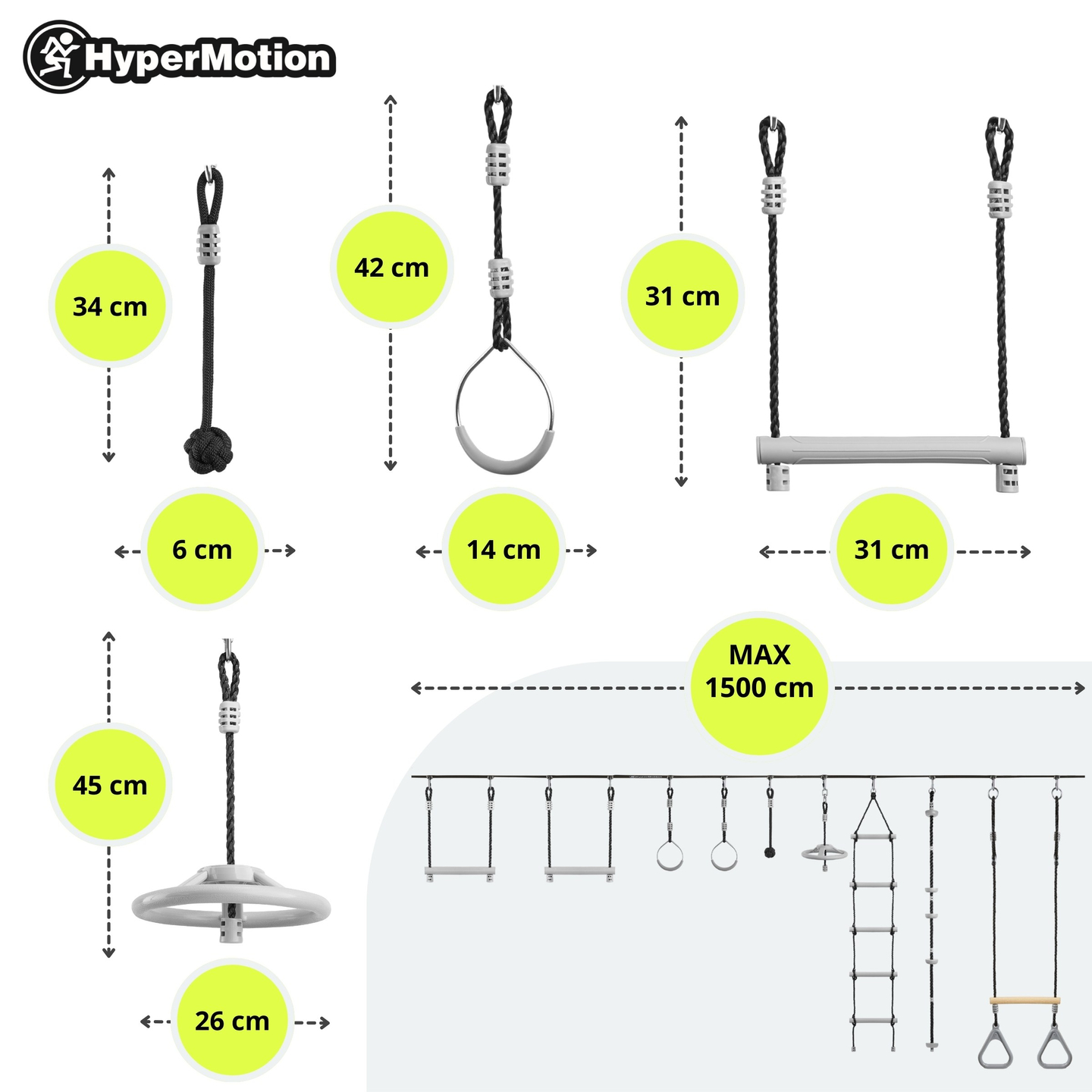 Ninja akadálypálya gyerekeknek - HyperMotion slackline készlet - 9 akadály
