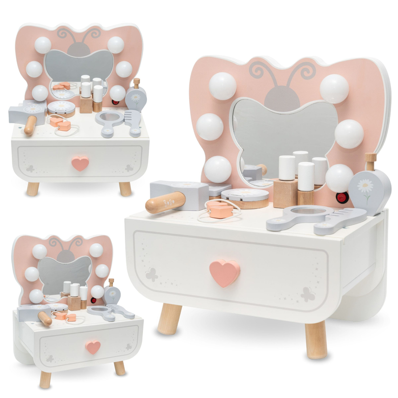 Fából készült mini fésülködőasztal LED világítással - Butterfly
