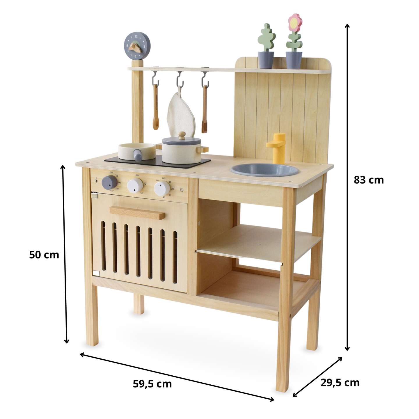 Fából készült kerti konyha kiegészítőkkel - természetes boho