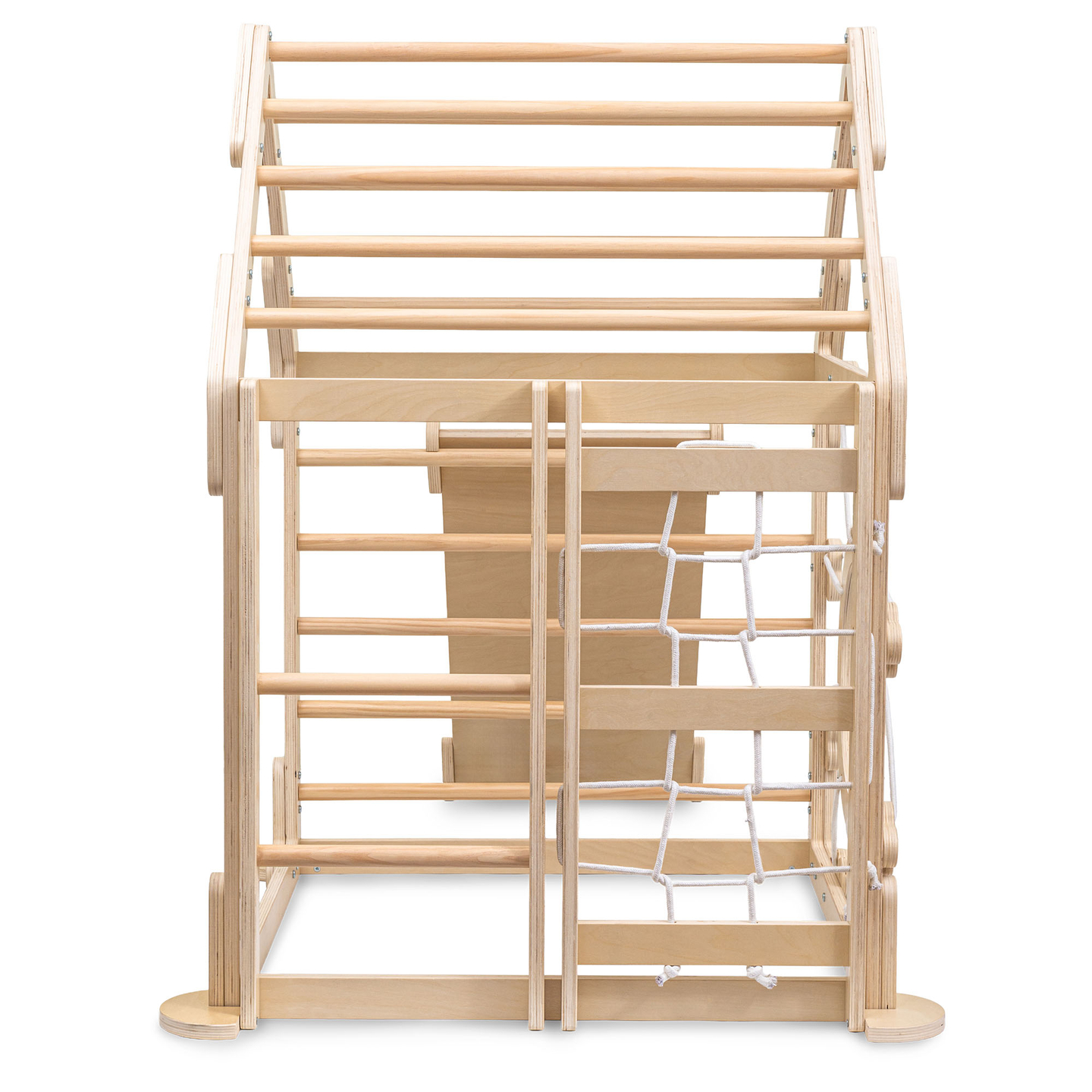 Fedett játszótér gyerekeknek - egy ház létrákkal és csúszdával