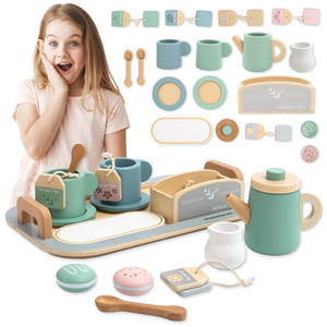 Nagy fa teáskészlet tálcával - 18 db