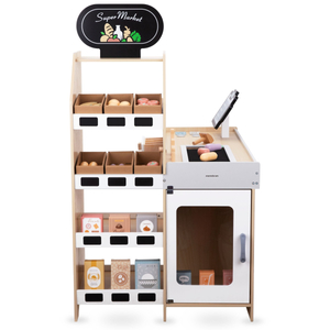 Fából készült zöldségpiac - nagy XXL bódé, bolt játék pénztárgéppel