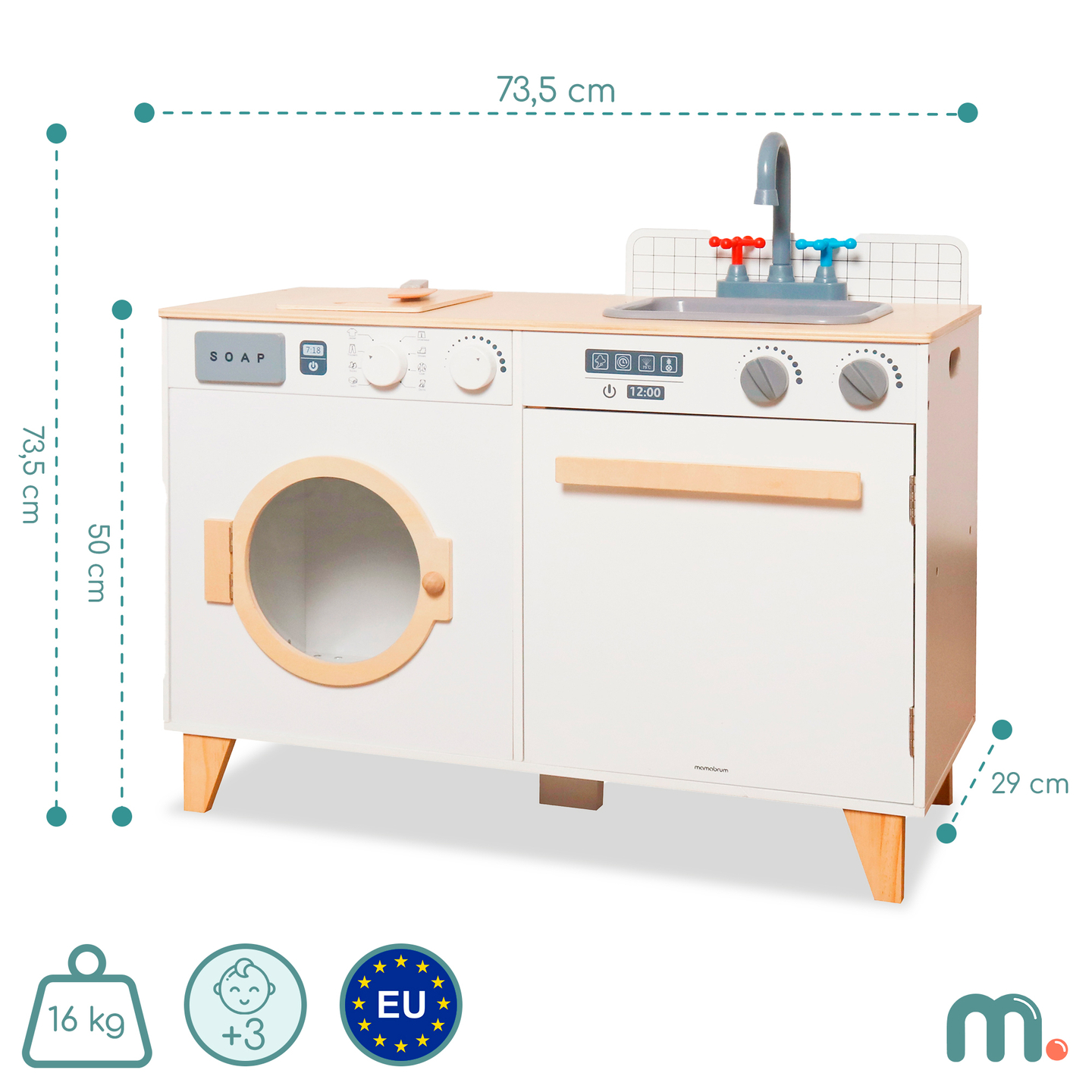 Fából készült mosoda és konyha - 2 az 1-ben otthoni szett gyerekeknek