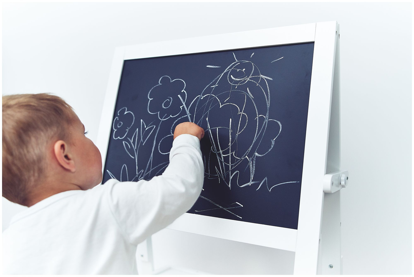 Kétoldalas oktatási tábla: mágneses és krétás tábla - szárazra törölhető, fa, gyerekeknek, összecsukható