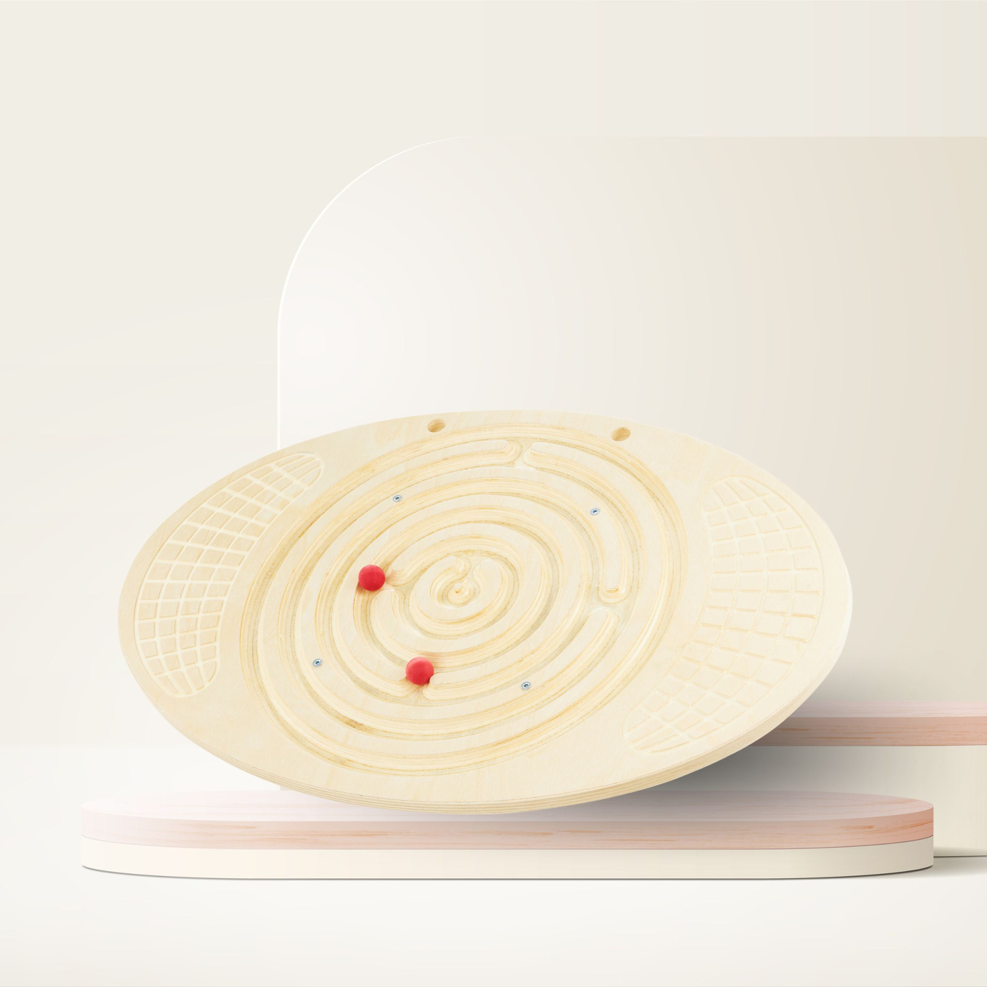 Fából készült egyensúlytábla labirintussal és labdákkal - egyensúlyozó hintaló