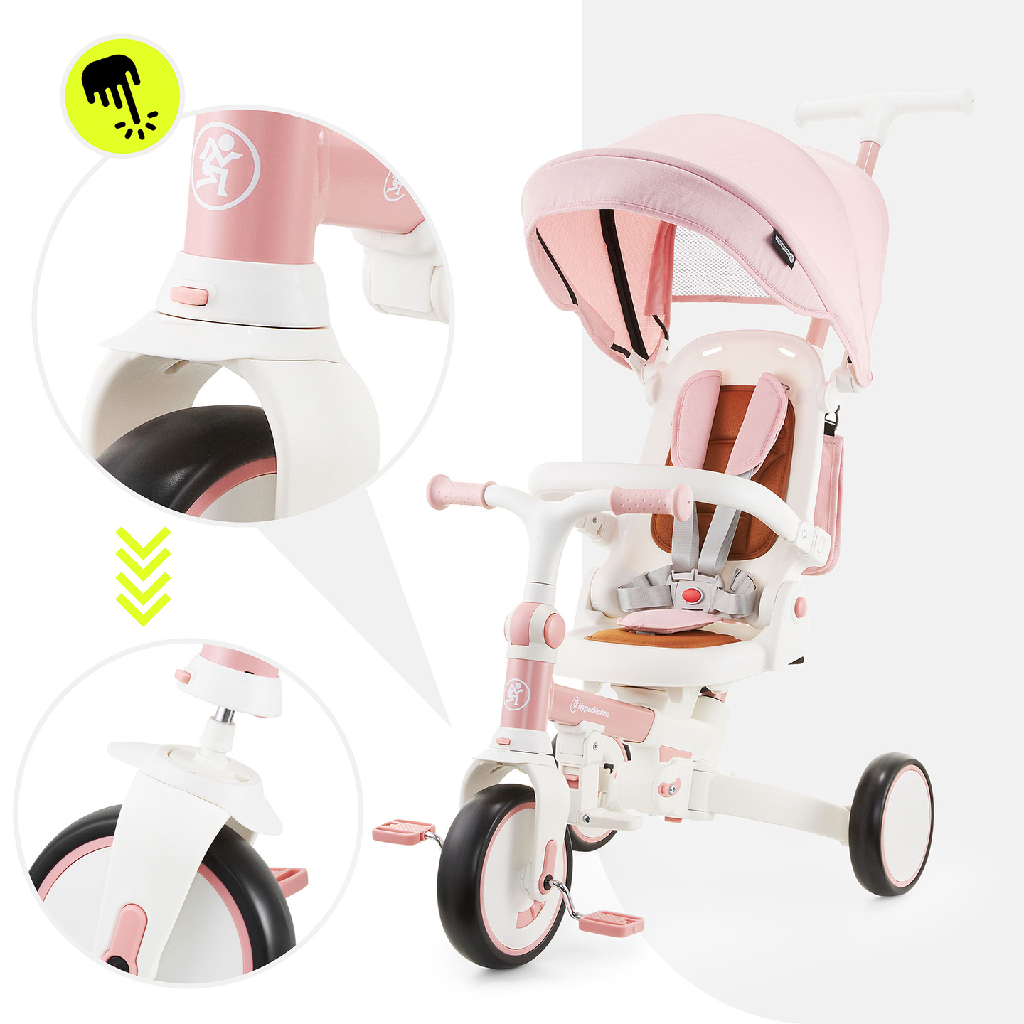 8in1 multifunkciós tricikli TOBI FOREST - rózsaszín