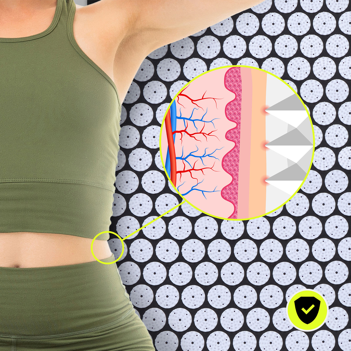 Nagy akupresszúrás szőnyeg párnával és huzattal - 130 cm HyperMotion fekete-fehér