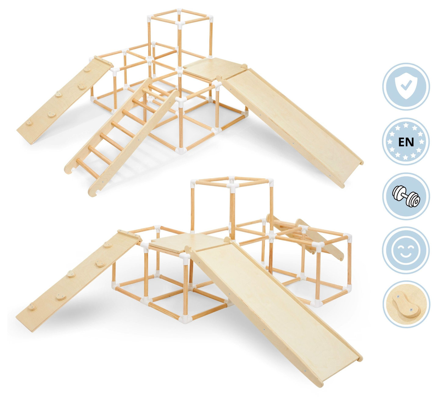Nagy, fából készült, hazai XXL játszótér - csúszda, létra, mászófal, mászókockák