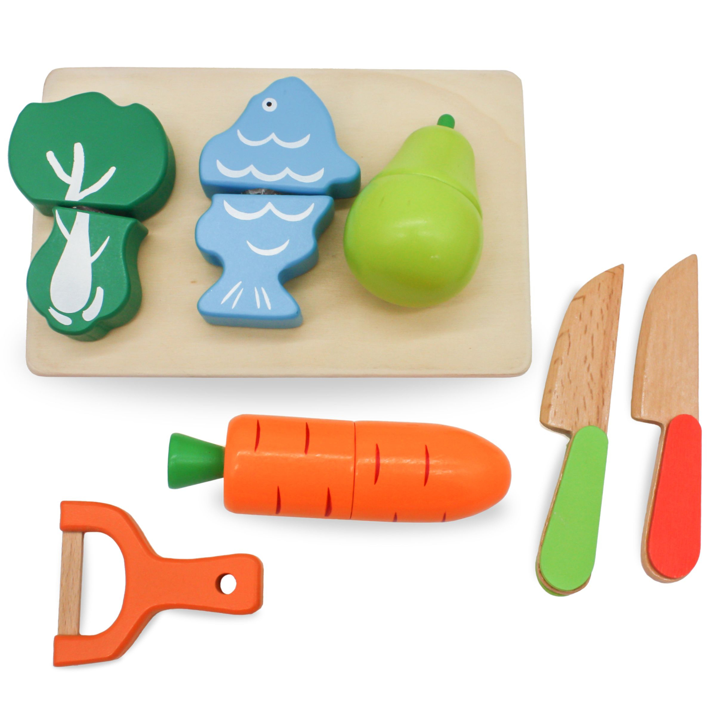 Fából készült gyümölcsök és zöldségek vágásához