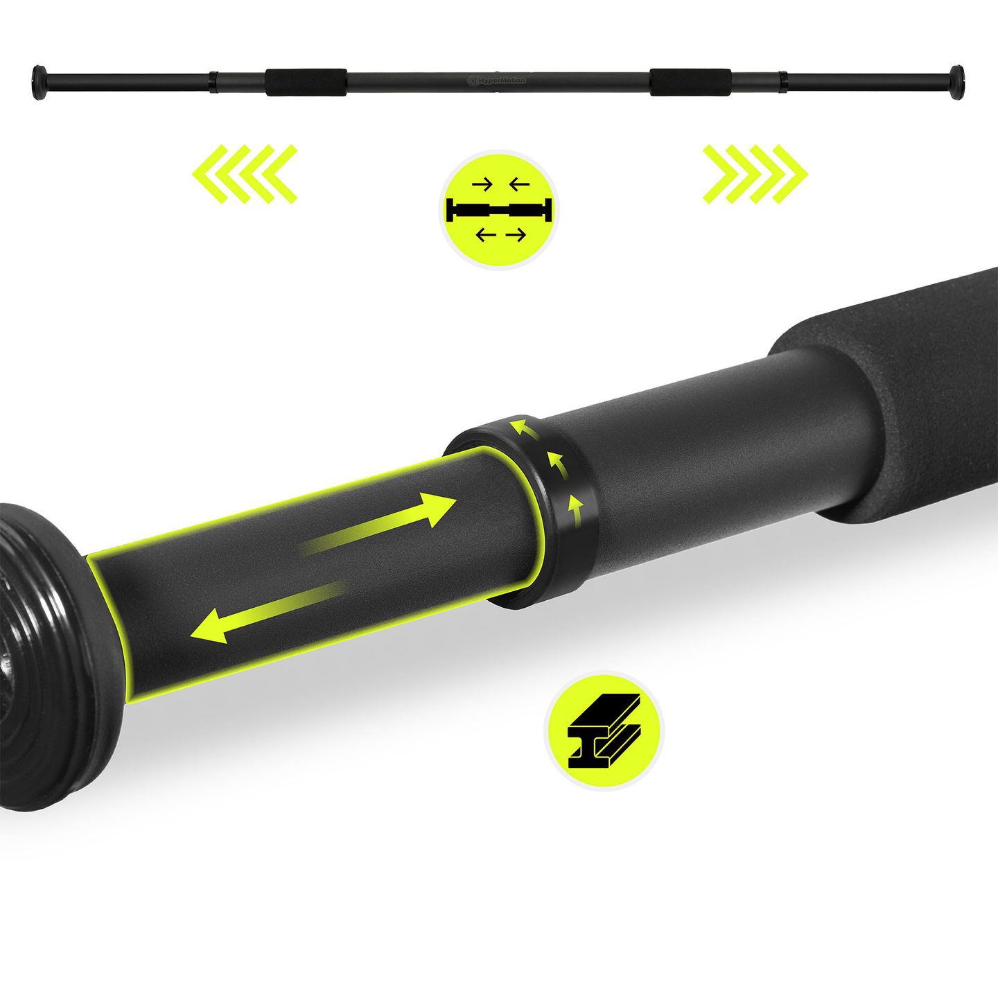 HyperMotion állítható húzódzkodó rúd 80-130 cm, 150 kg, fekete