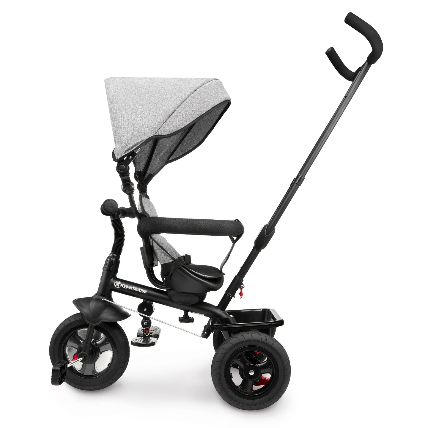 Háromkerekű gyerekeknek 1-4 éves korig - TOBI FREY - szürke színű - forgatható - pumpás kerekek + tolóerő