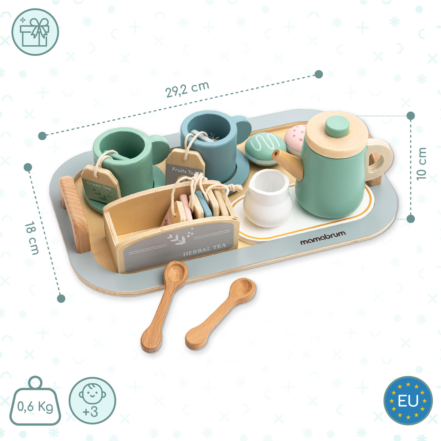 Nagy fa teáskészlet tálcával - 18 db