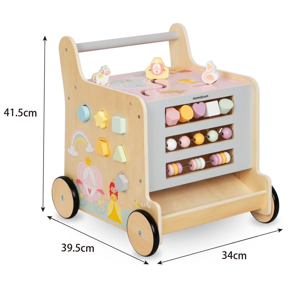 Fából készült 2 az 1-ben járókeret oktató kocka funkcióval, natúr