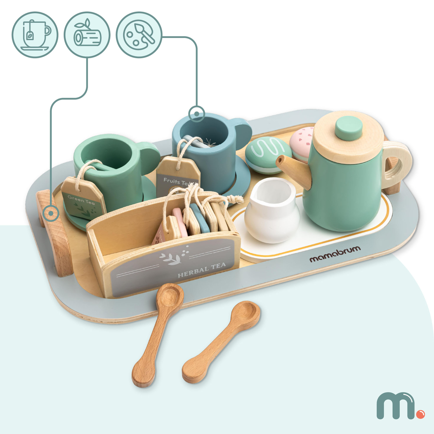 Nagy fa teáskészlet tálcával - 18 db