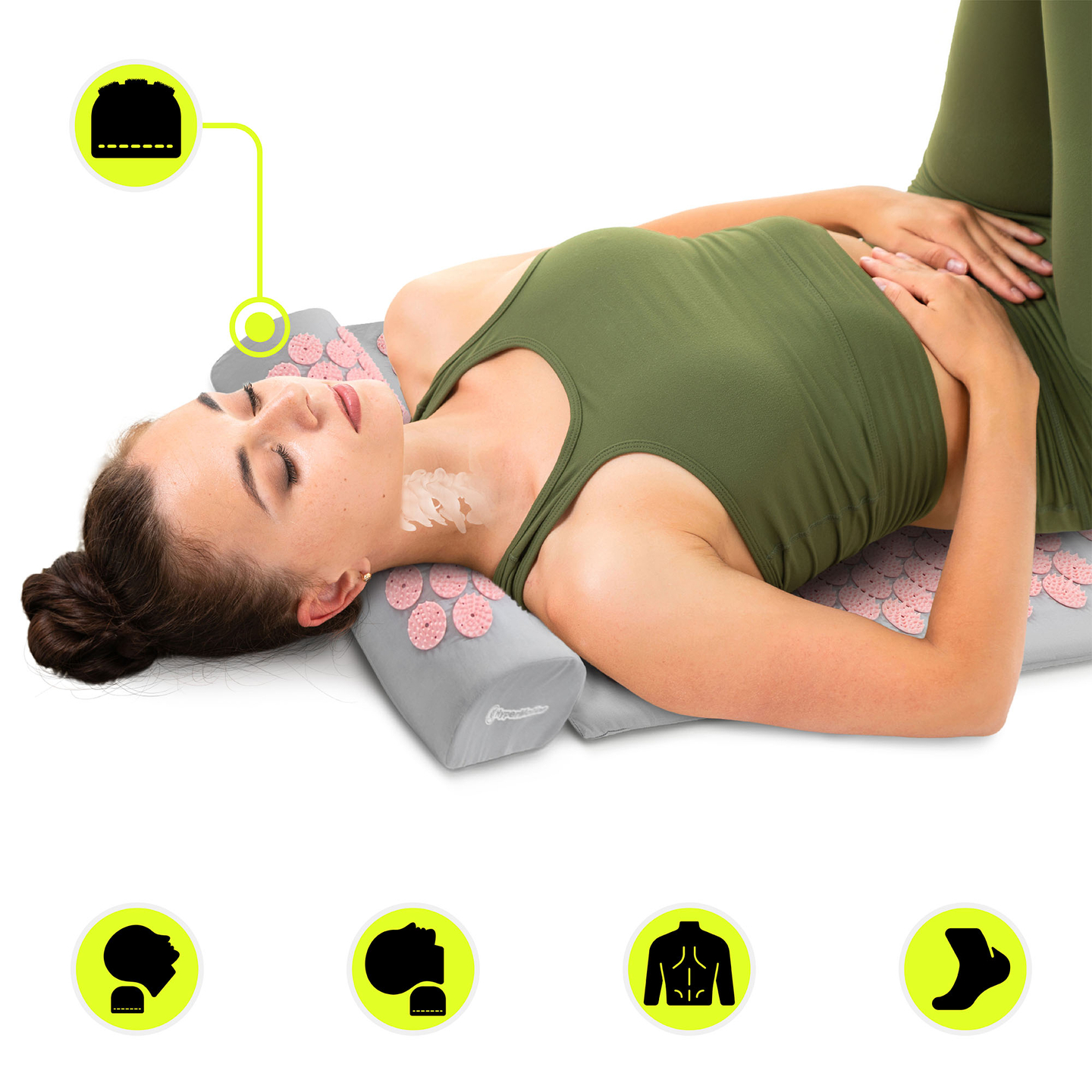 Nagy akupresszúrás szőnyeg párnával és huzattal - 130 cm HyperMotion szürke és rózsaszín