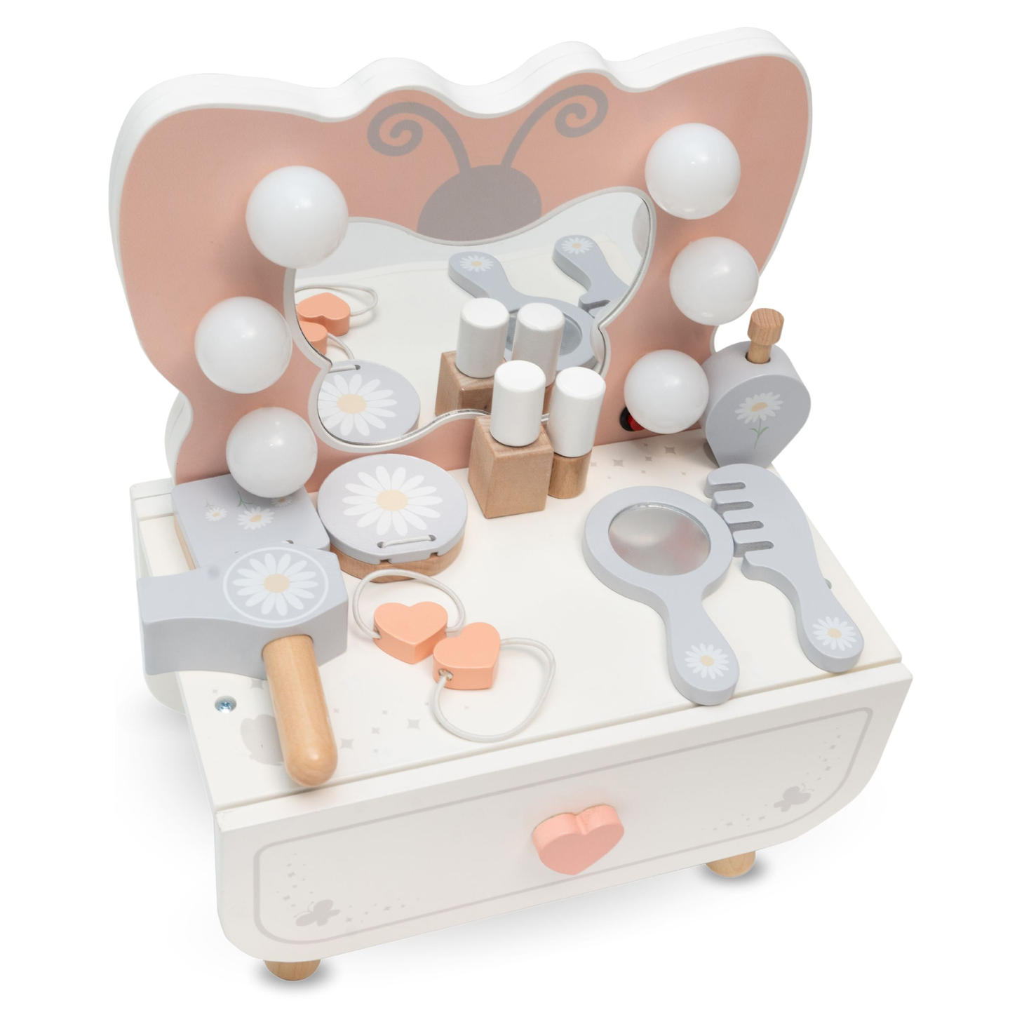 Fából készült mini fésülködőasztal LED világítással - Butterfly