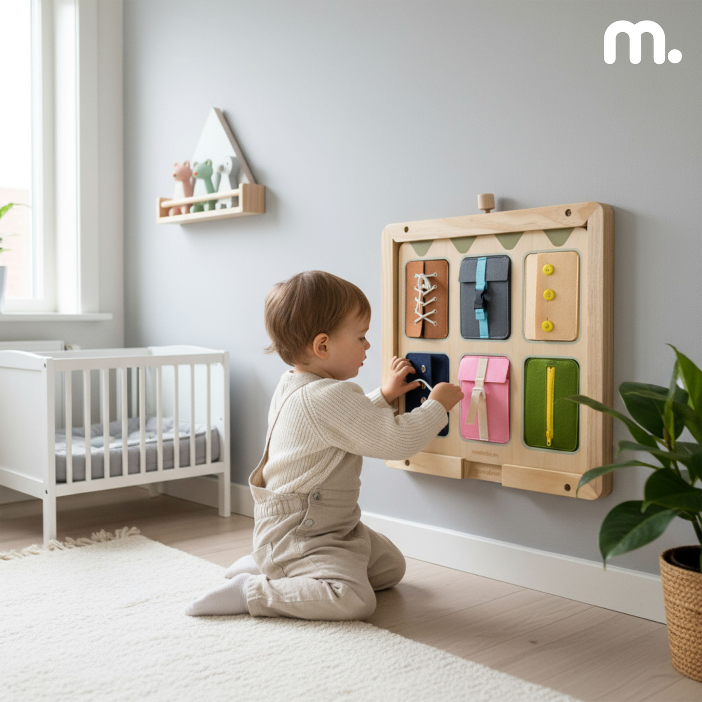 Montessori fa manipulatív tábla – Szenzoros önállóság tanulás - fűzők, csatok, gombok, patentkapcsok, cipzár