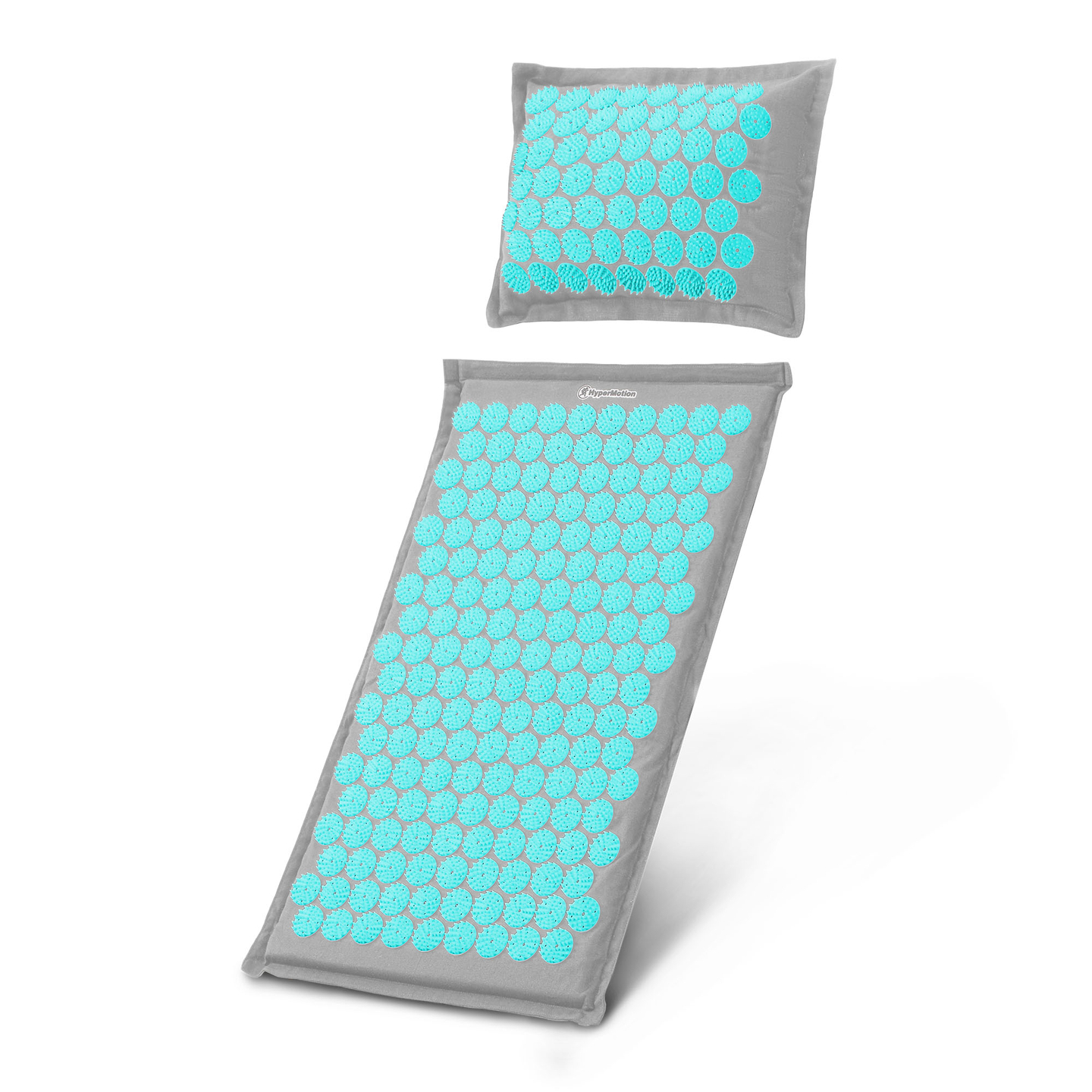Öko vászon akupresszúrás szőnyeg kókuszrosttal és hajdinapárnával – 68 cm HyperMotion szürke-menta