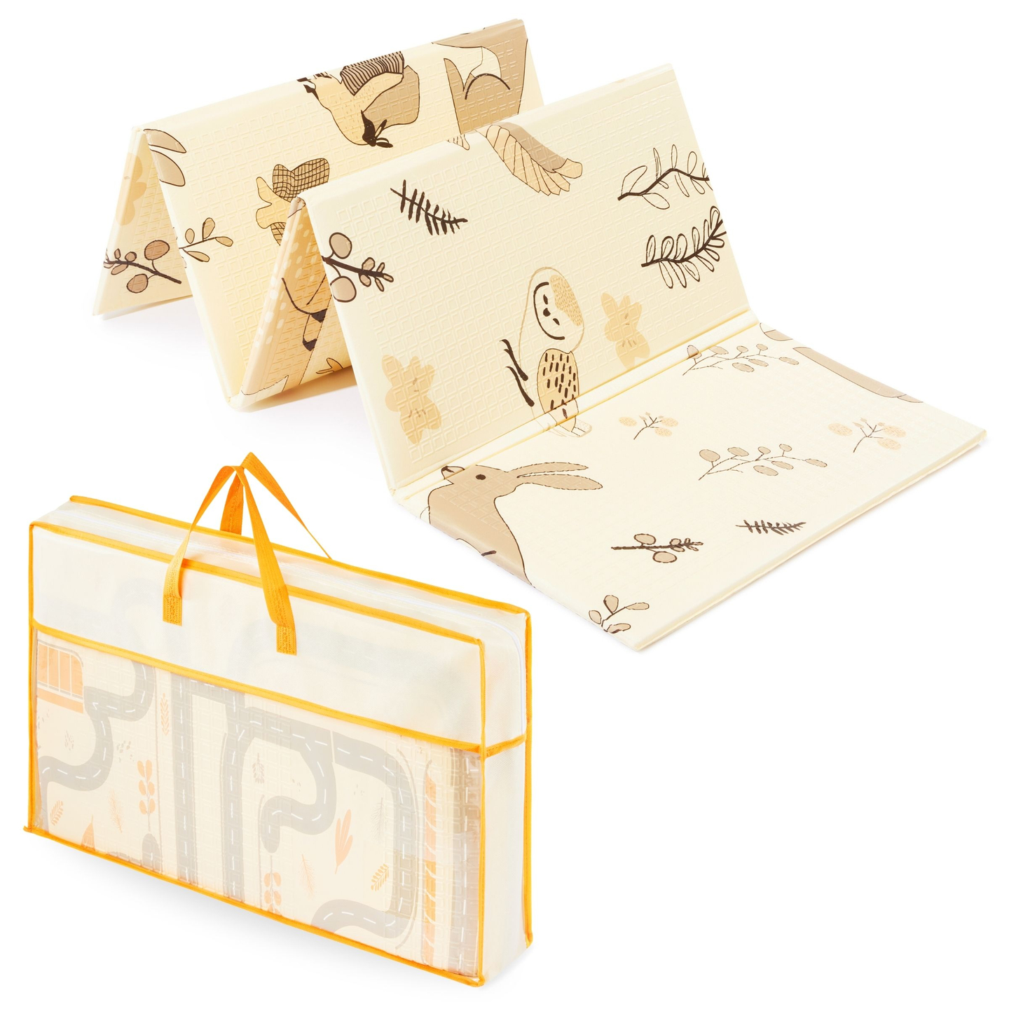 Kétoldalas összecsukható habszivacs szőnyeg 180 x 120 x 1 cm - Magic Forest/Autumn Streets - boho