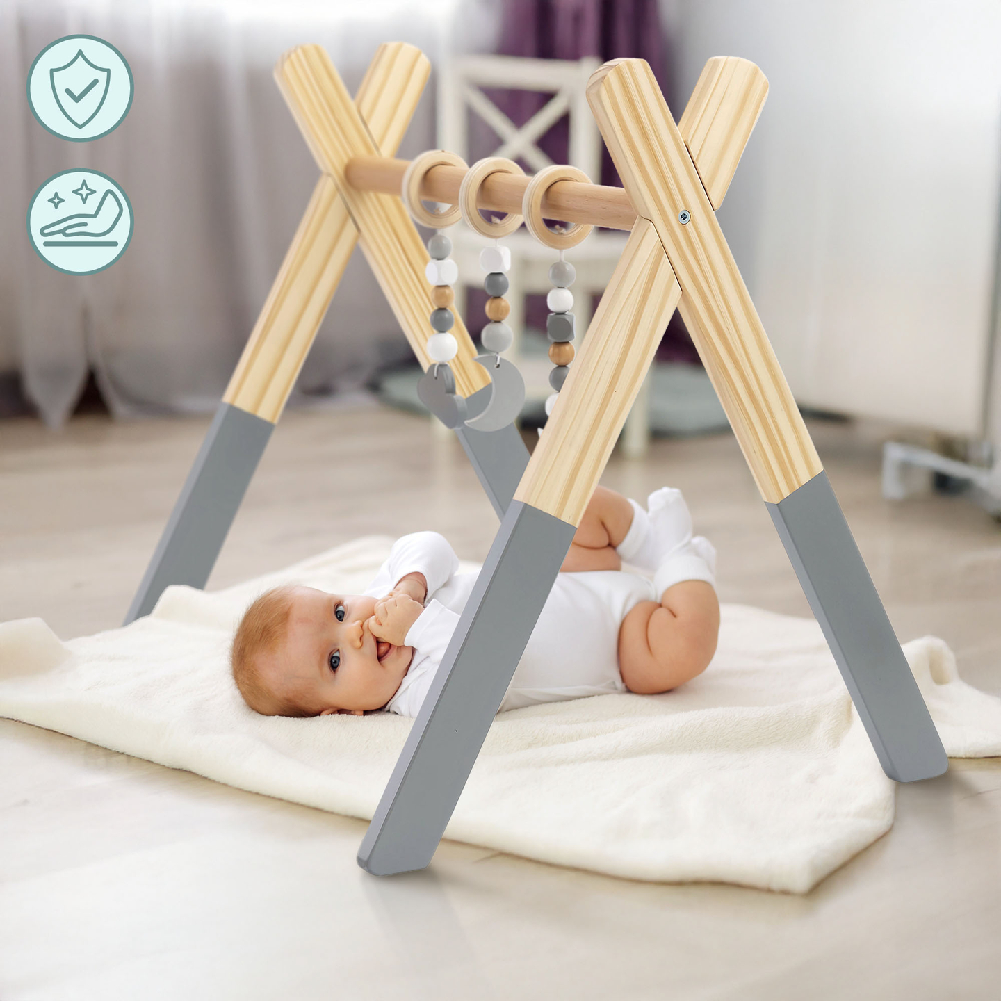 Baby Gym fa oktatóállvány - szürke színben