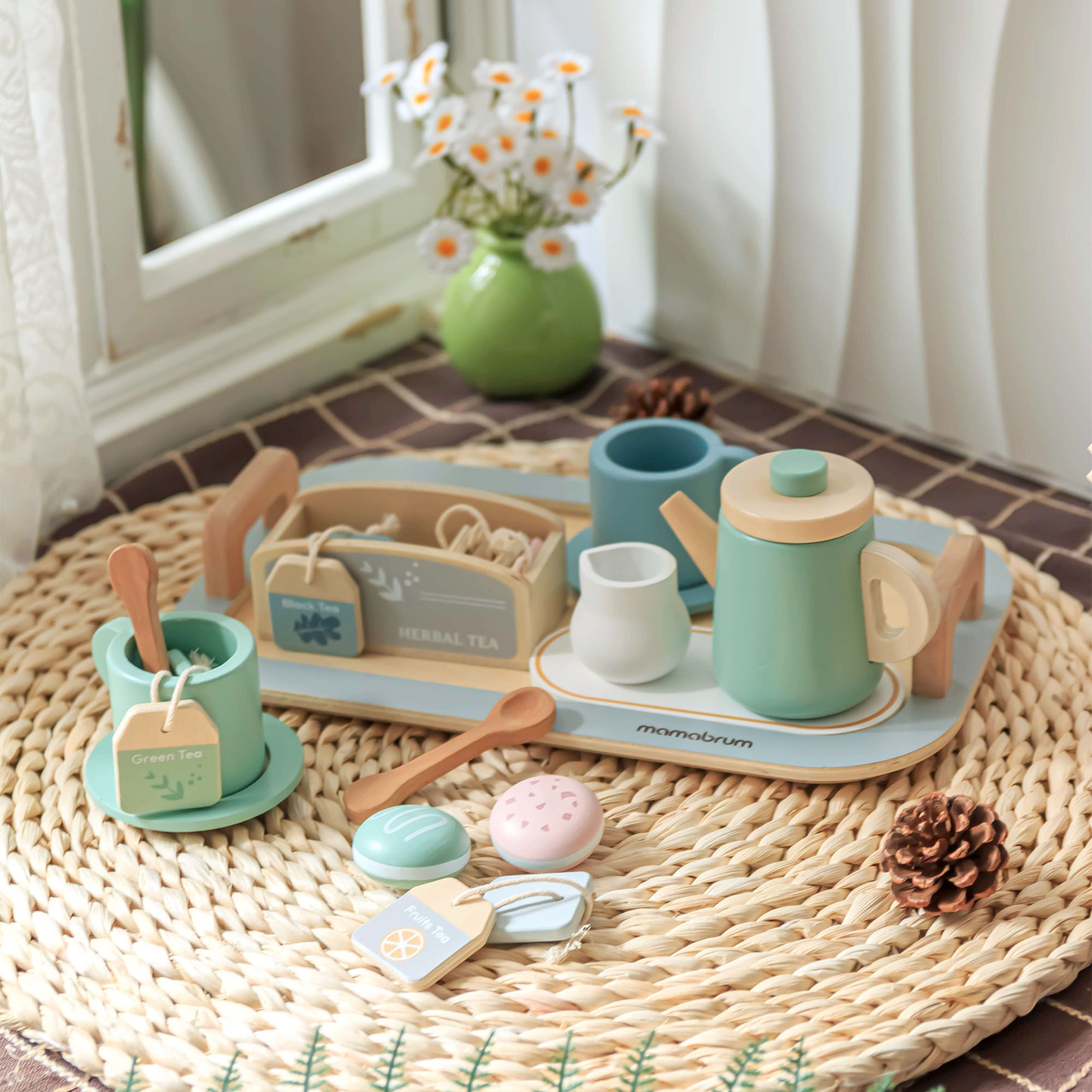 Nagy fa teáskészlet tálcával - 18 db