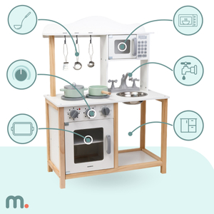 Fából készült gyermekkonyha mikrohullámú sütővel