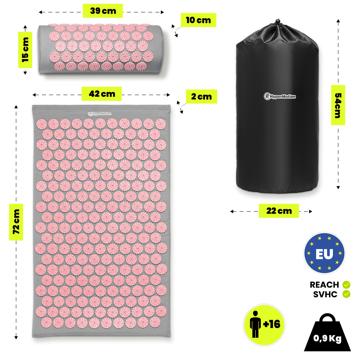 Akupresszúrás szőnyeg párnával és huzattal - 72 cm HyperMotion szürke és rózsaszín