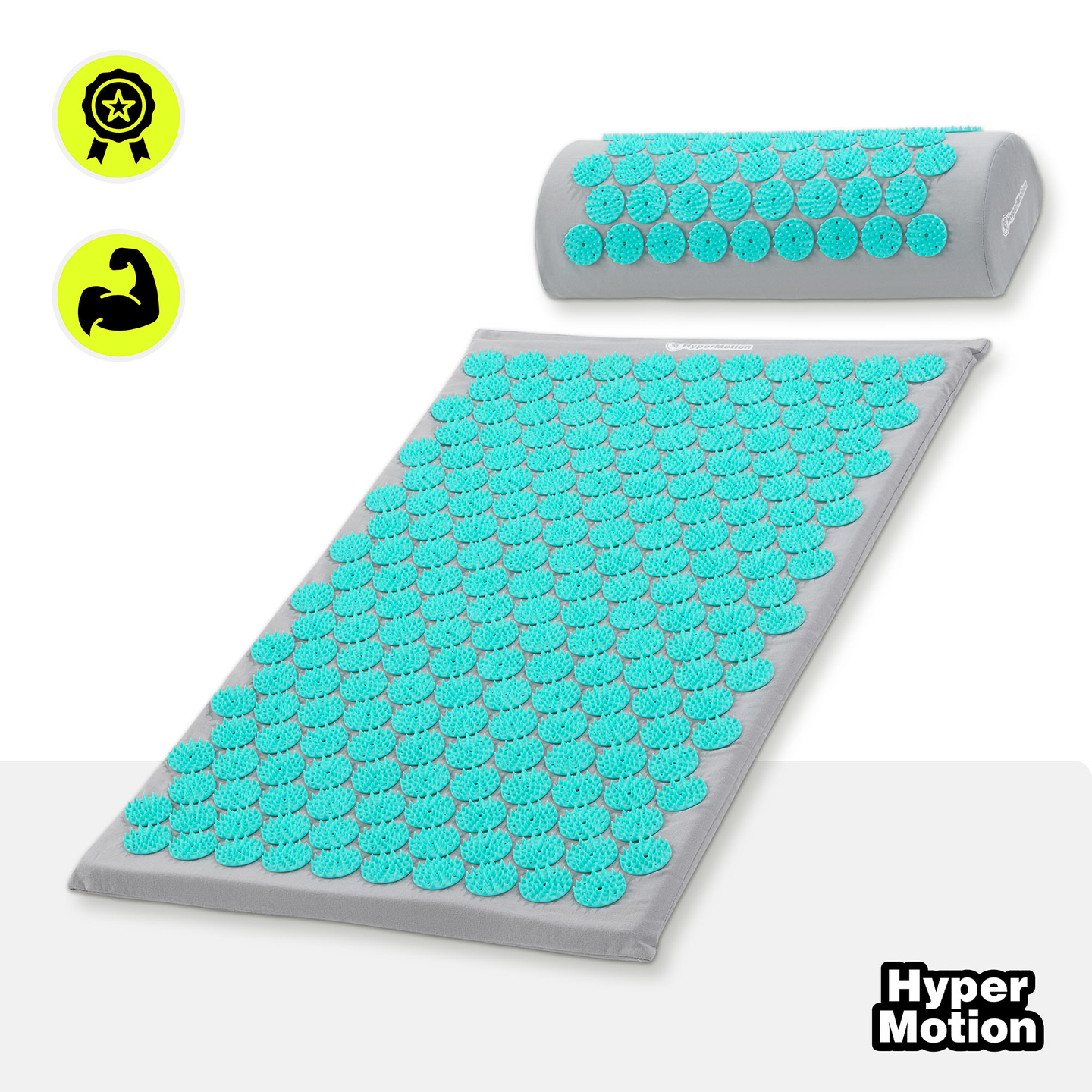 Akupresszúrás szőnyeg párnával és huzattal - 72 cm HyperMotion szürke-menta