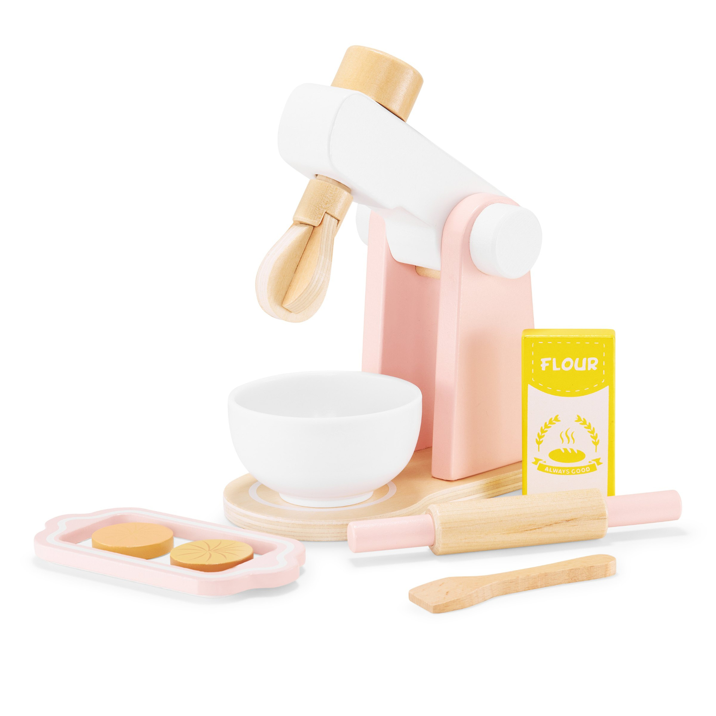 Fából készült tésztakeverő, tartozékokkal, gyerekeknek
