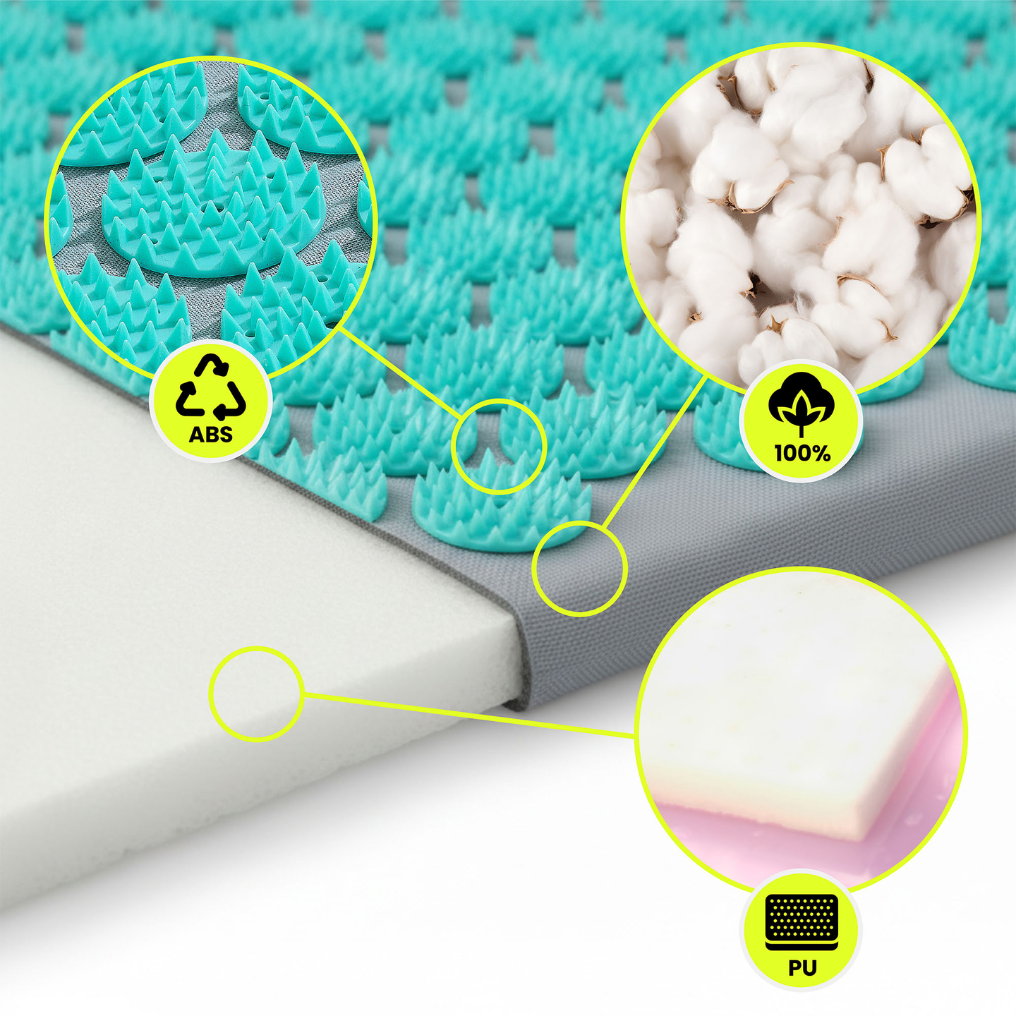 Akupresszúrás szőnyeg párnával és huzattal - 72 cm HyperMotion szürke-menta