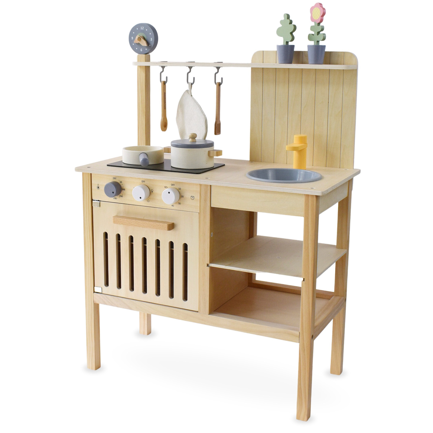 Fából készült kerti konyha kiegészítőkkel - természetes boho