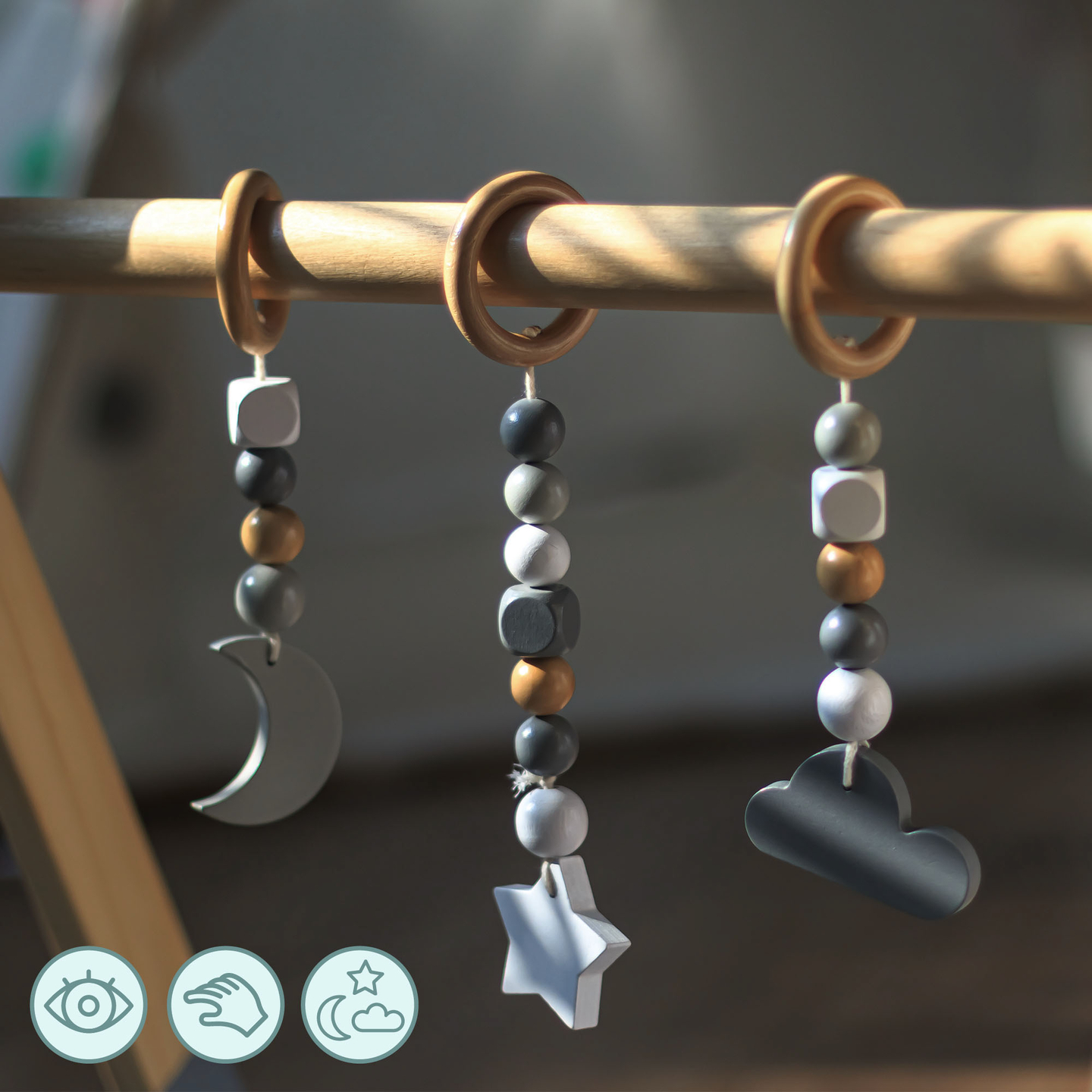 Baby Gym fa oktatóállvány - szürke színben