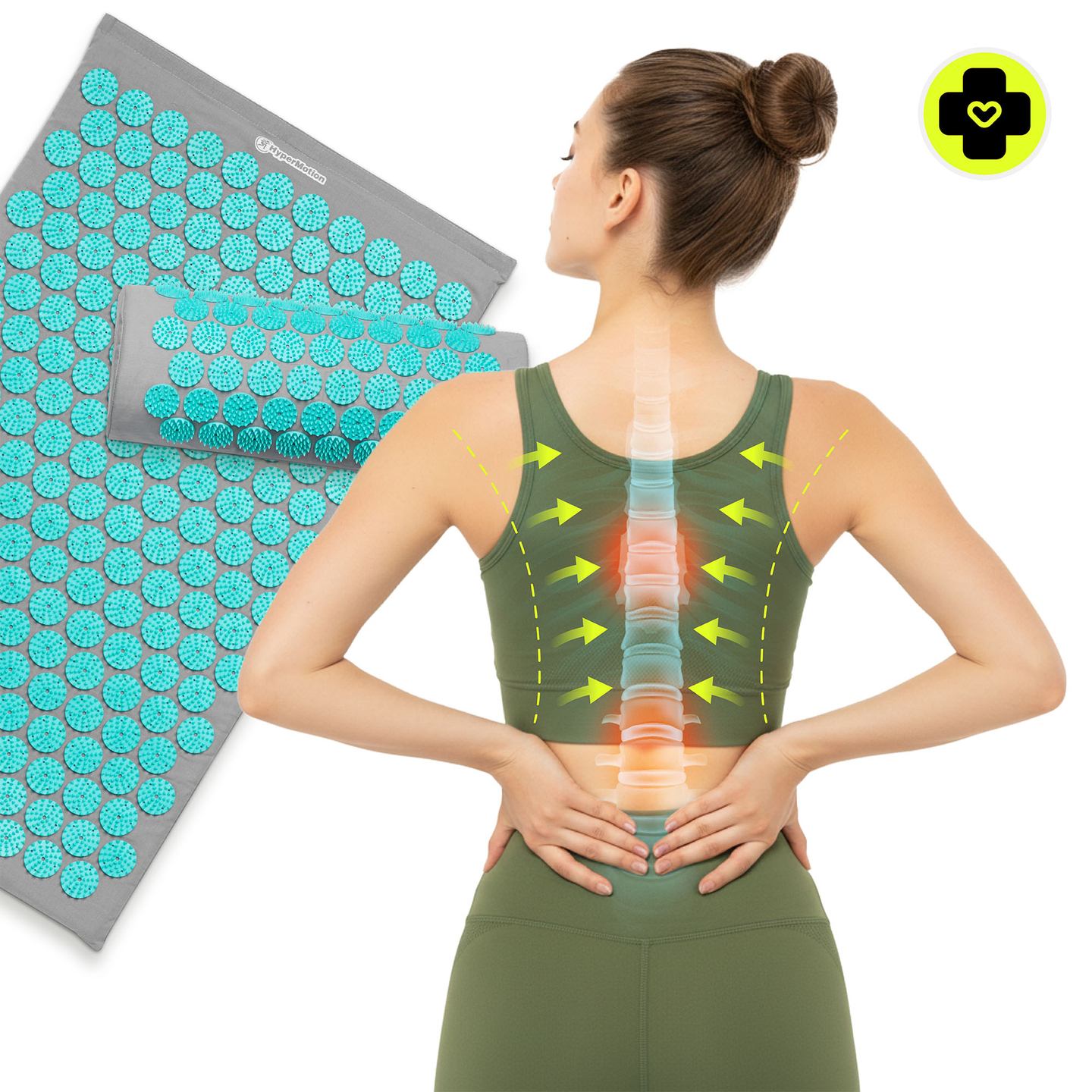 Akupresszúrás szőnyeg párnával és huzattal - 72 cm HyperMotion szürke-menta