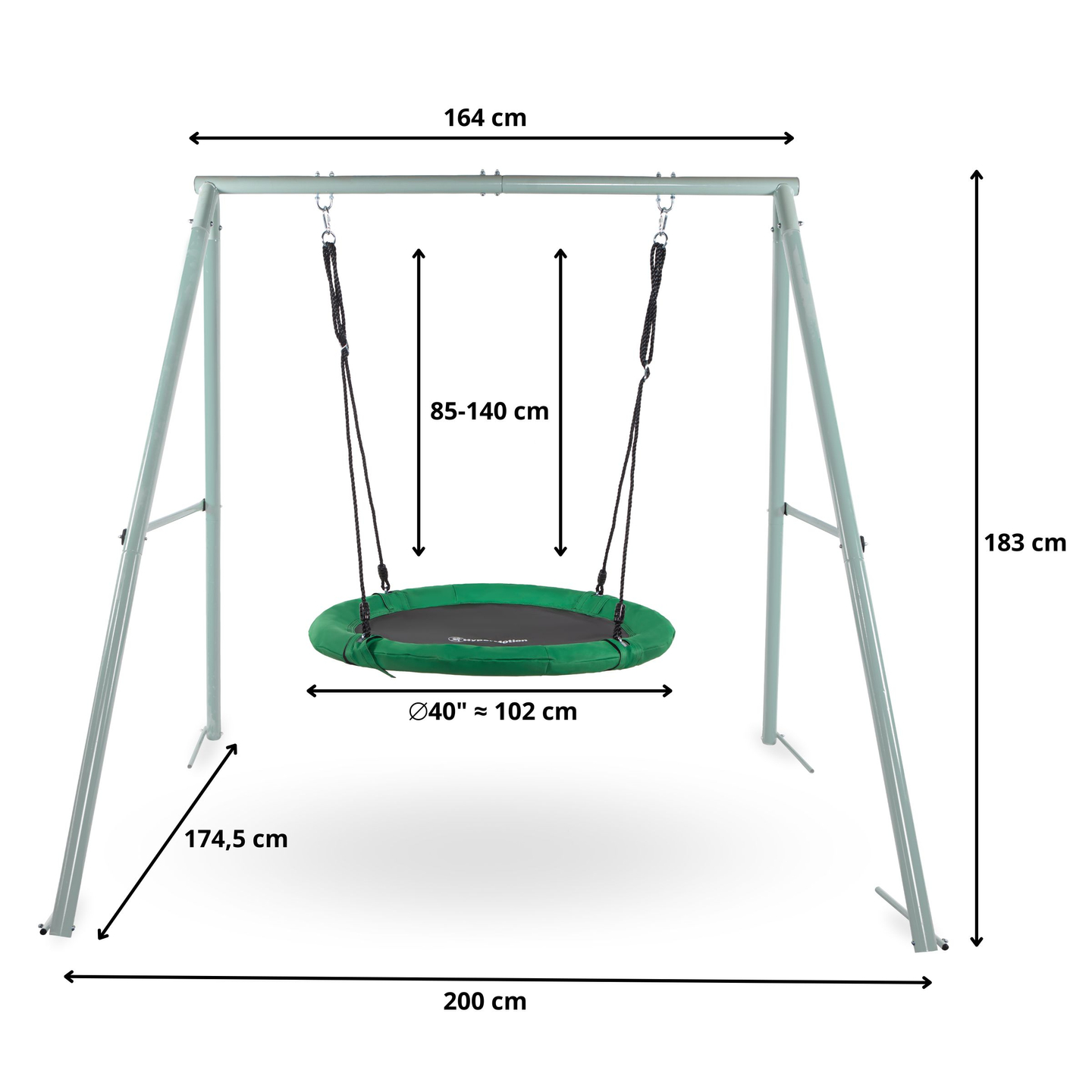Gólyafészek típusú kerti hinta kerettel és kötelekkel