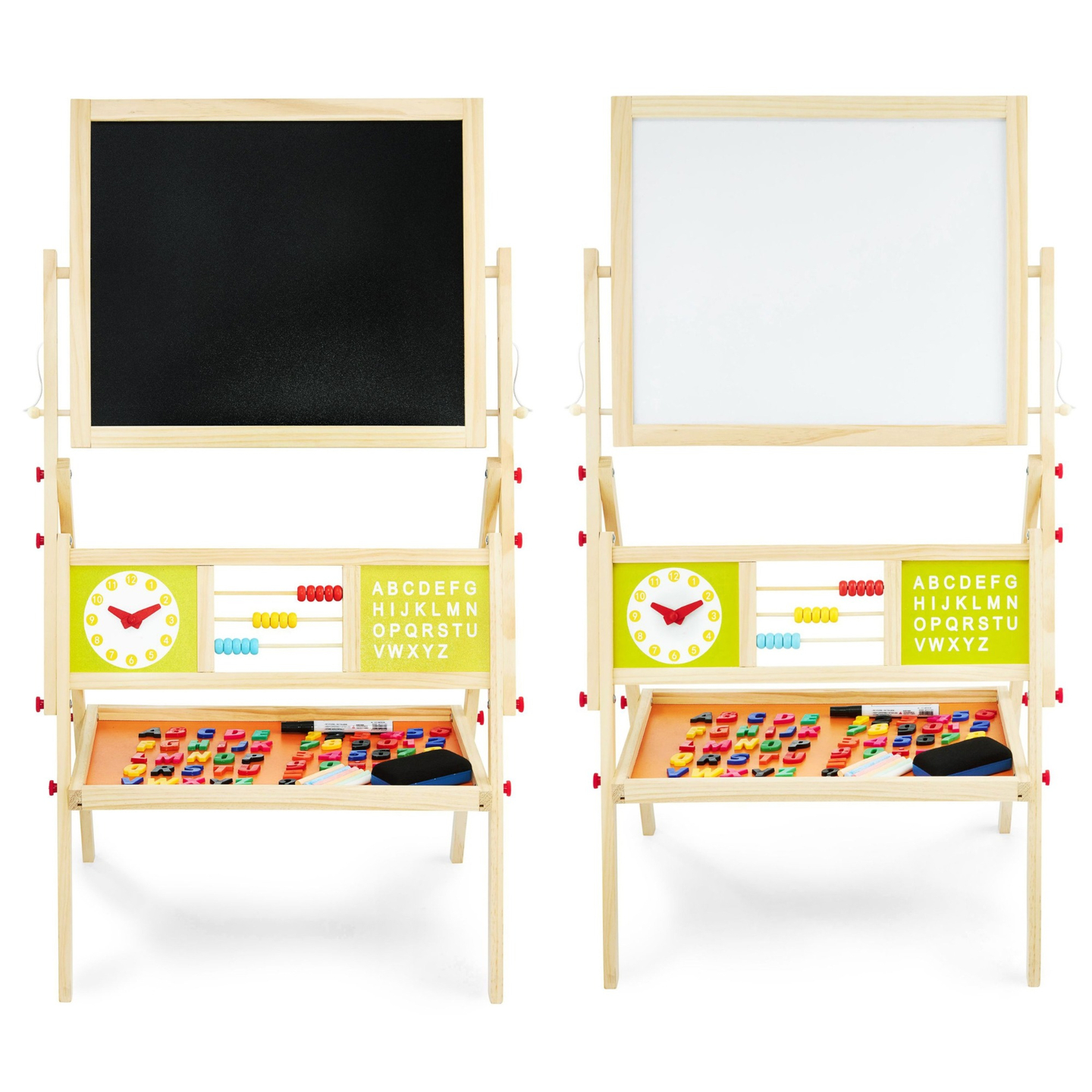 Nagy oktatási kétoldalas tábla: mágneses és krétatábla - száraz radír tábla, fa