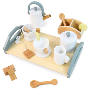 Nagy fa teáskészlet tálcával - 17 db